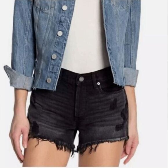 NWT Blank‎ NYC Distressed Button Fly Denim Shorts Washed Black Size 28 - Picture 1 of 8